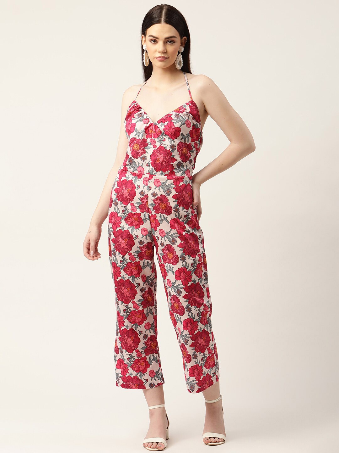 

Sleek Italia Halter Neck Printed Basic Jumpsuit, Peach