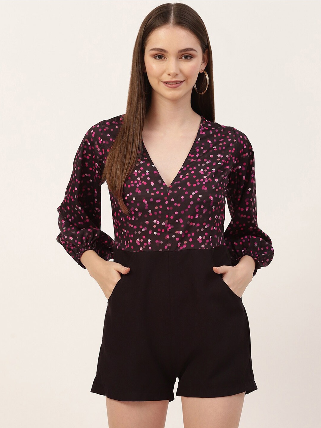

Sleek Italia Printed V-Neck Jumpsuit, Black