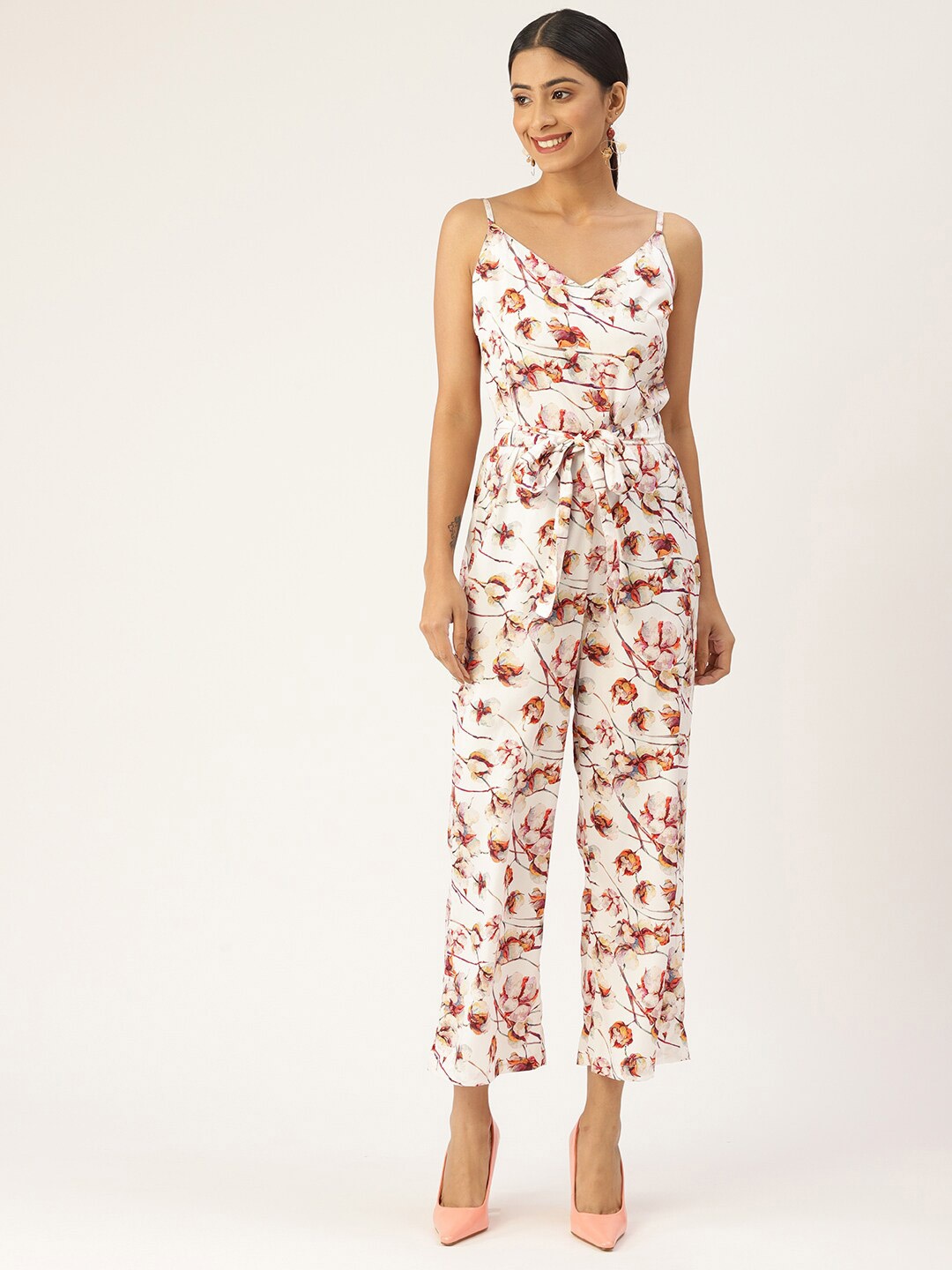 

Sleek Italia Printed Shoulder Straps Basic Jumpsuit, White