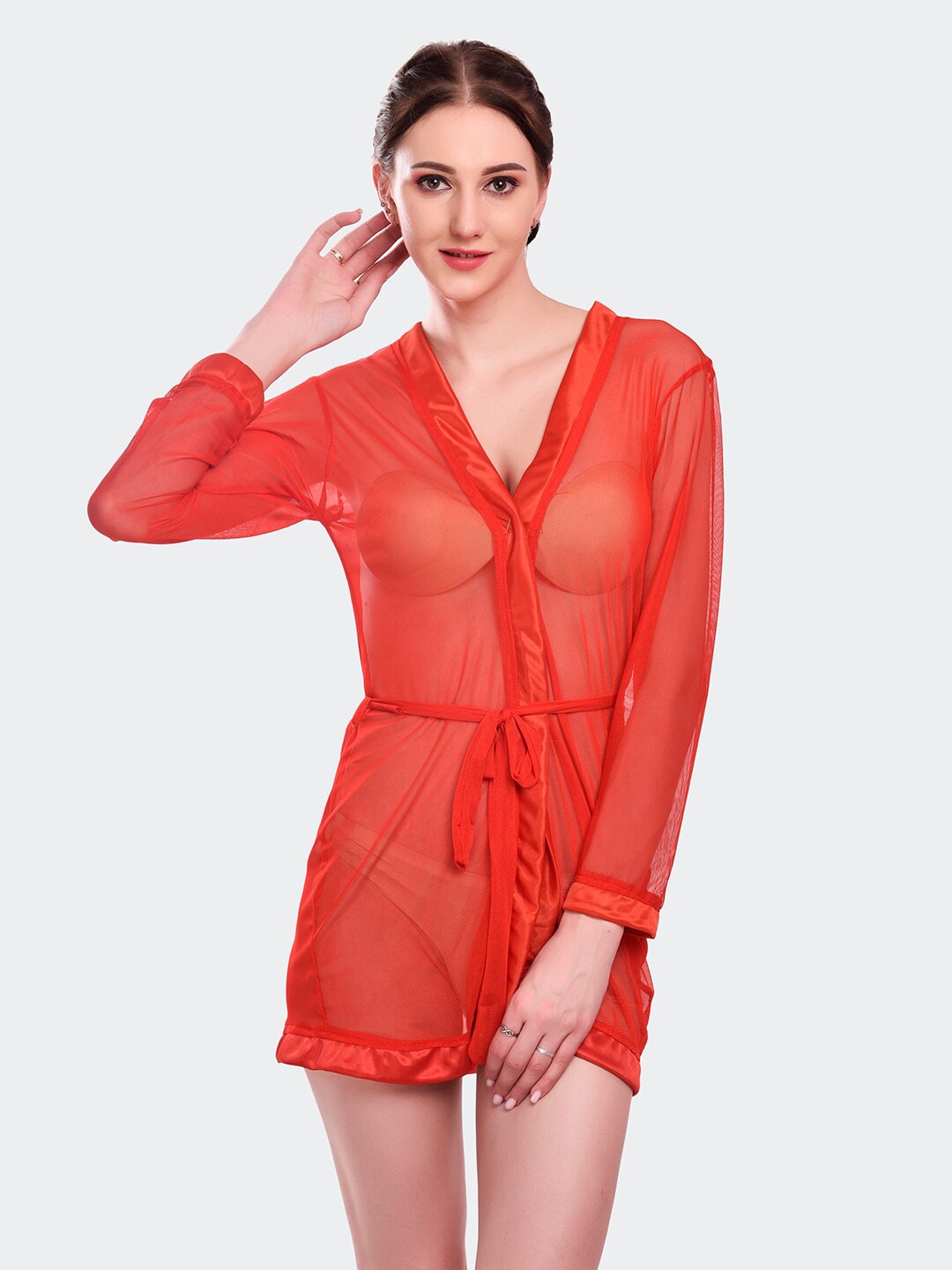 

Fleurt V-Neck Front Open Baby Doll, Red