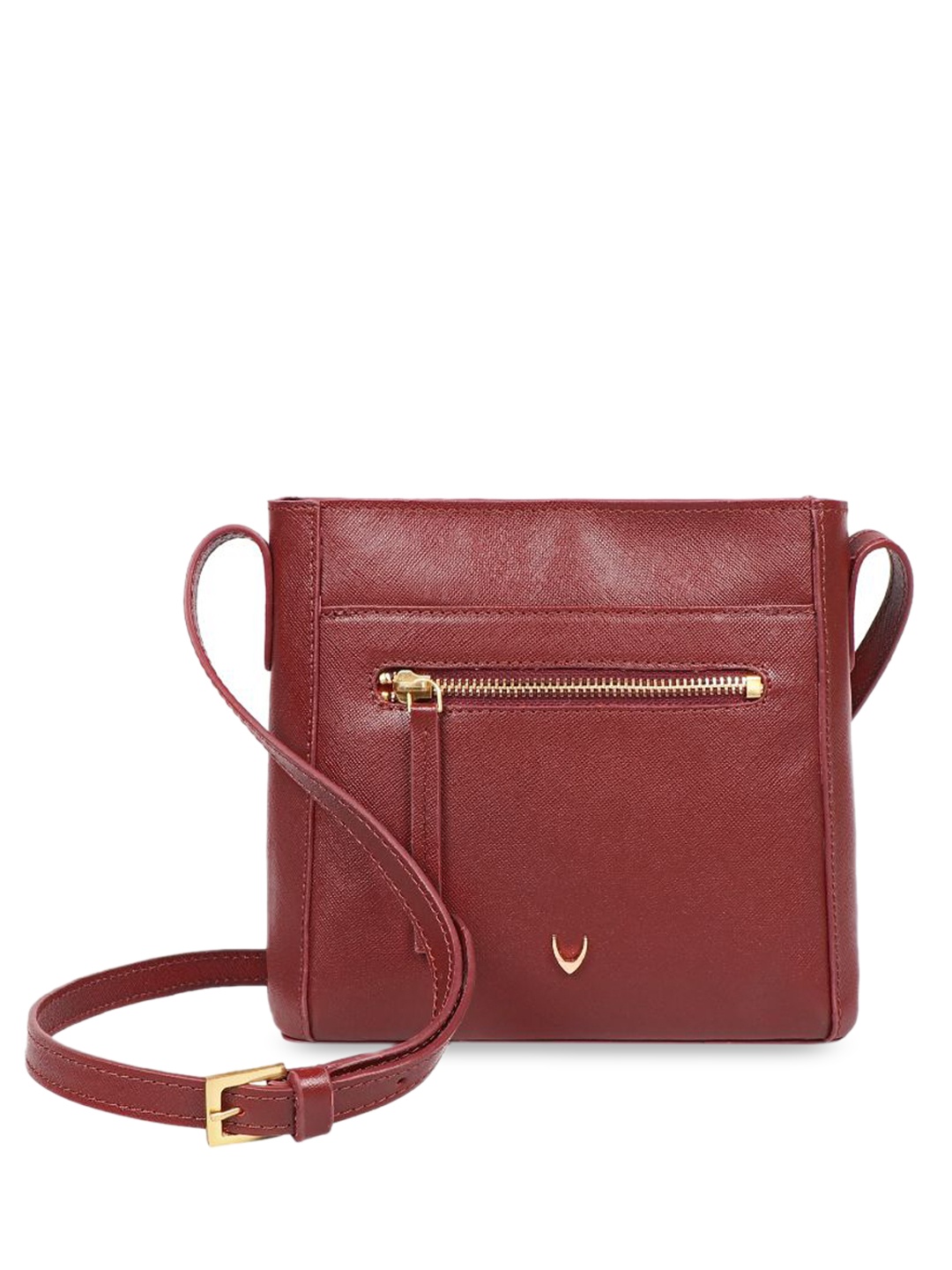 

Hidesign Women Textured Leather Structured Sling Bag, Maroon