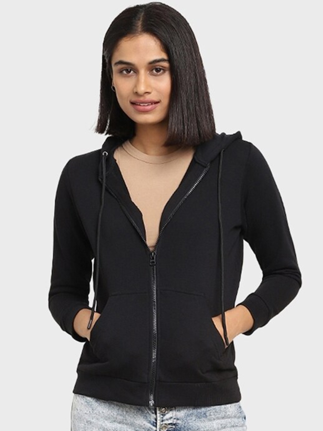 

Bewakoof Plus Women Hooded Fleece Sweatshirt, Black