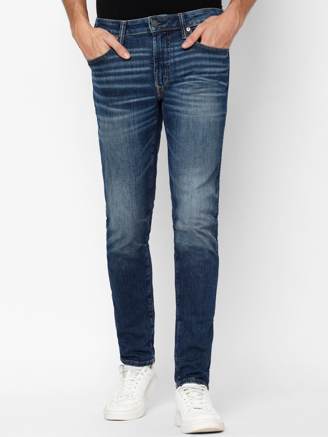 

AMERICAN EAGLE OUTFITTERS Men Solid Slim Fit Heavy Fade Jeans, Navy blue