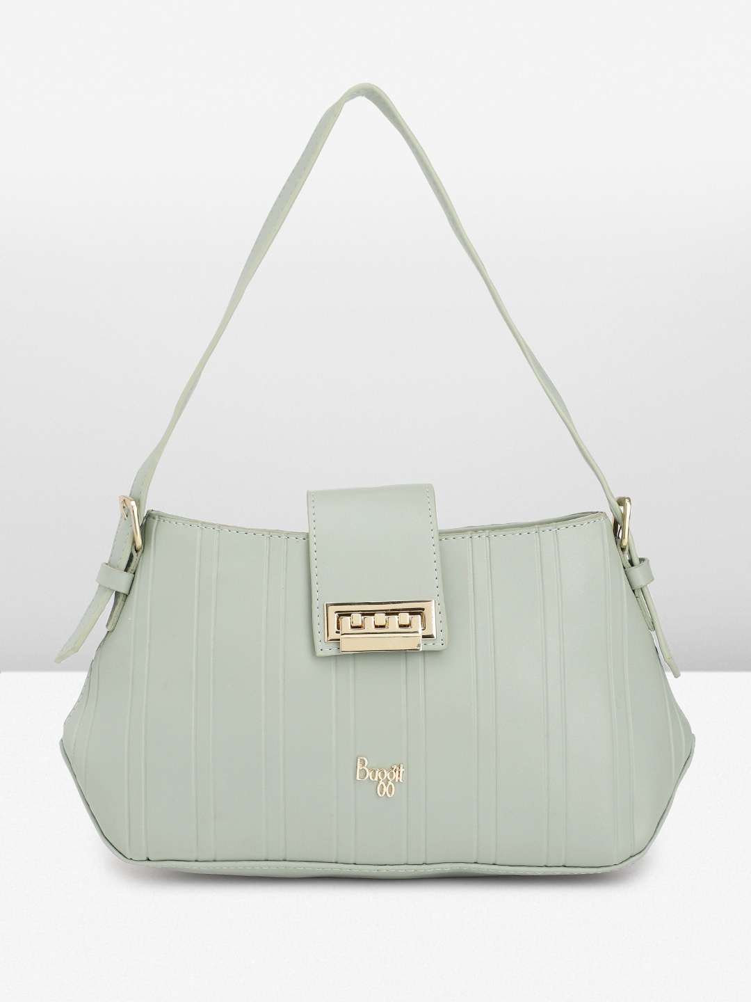 

Baggit Self Striped Structured Baguette Bag, Sea green