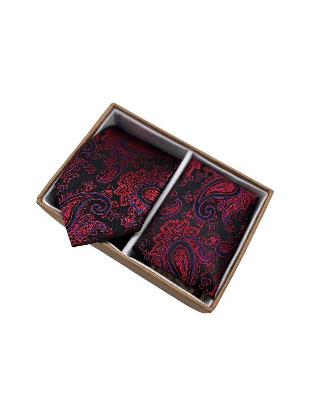 

The Tie Hub Men Paisley Printed Necktie with Pocket Square Combo, Maroon
