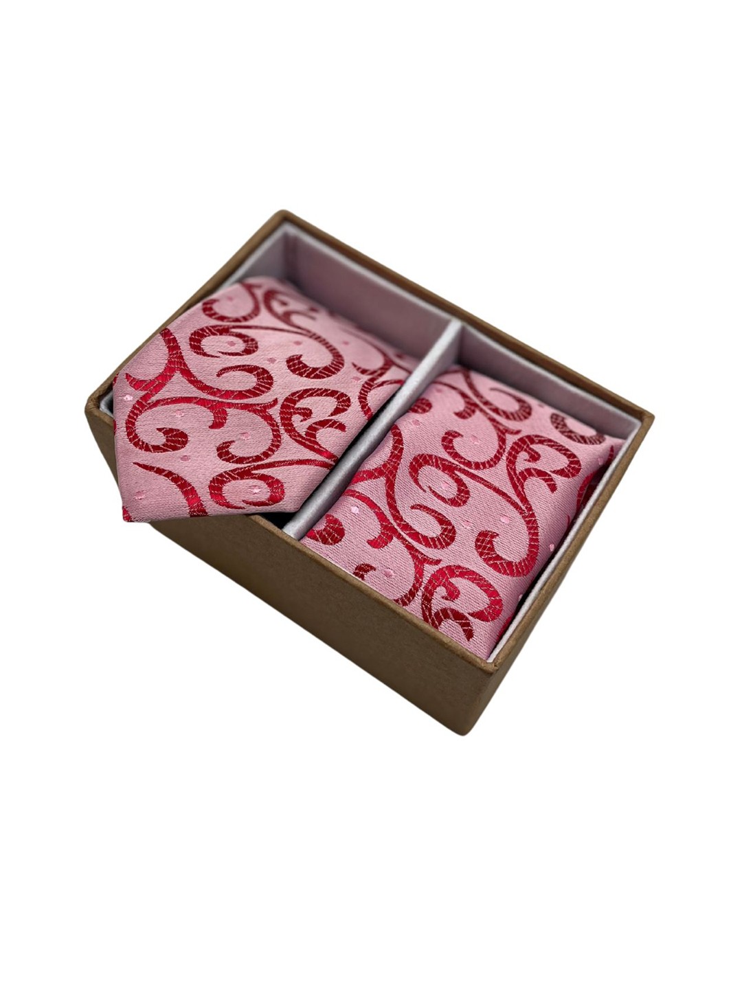 

The Tie Hub Men Printed Necktie with Pocket Square Combo, Red