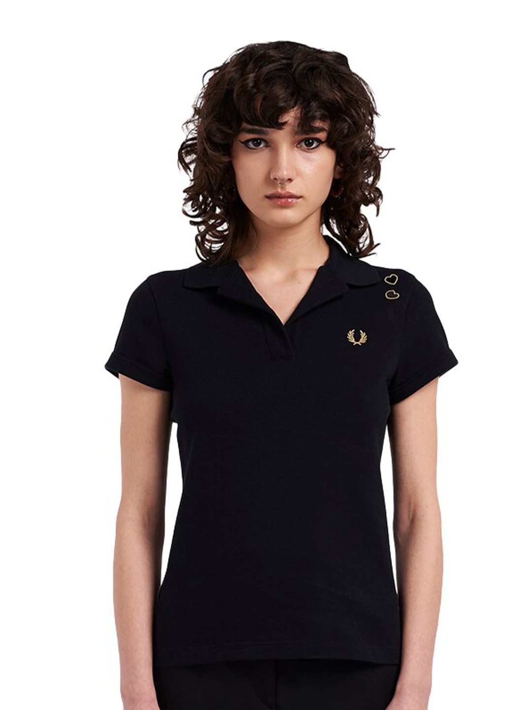 

Fred Perry Women Polo Collar Pure Cotton T-shirt, Black