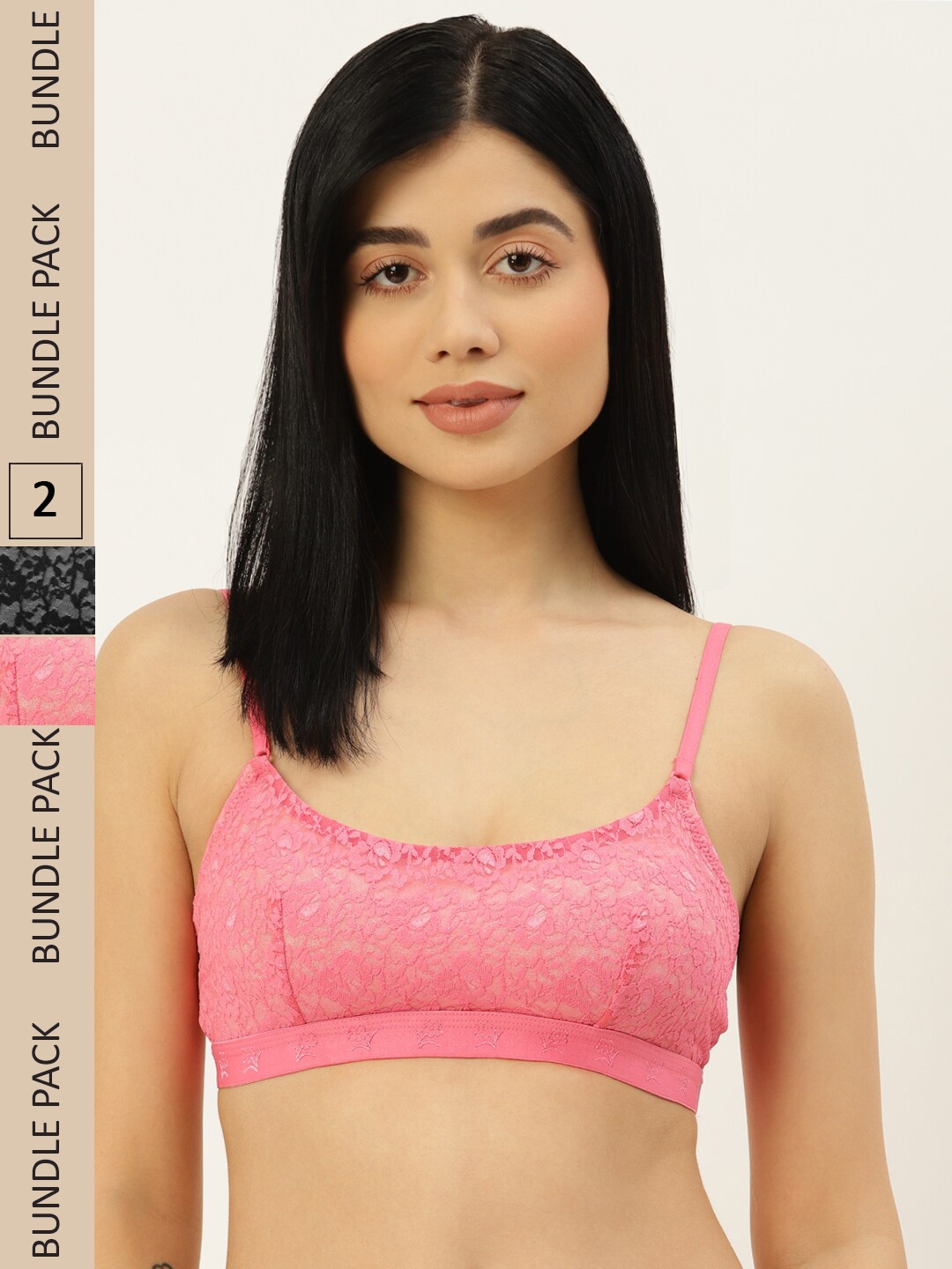 

DressBerry Floral Non Padded Non Wired Bralette Lace Bra, Pink