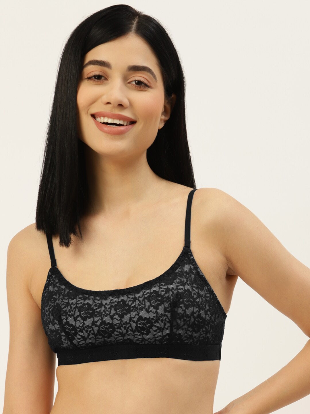 

DressBerry Floral Non Padded Non Wired Bralette Lace Bra, Black