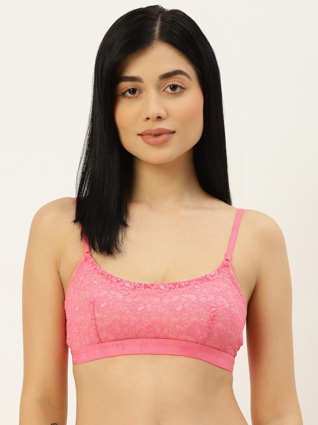 

DressBerry Floral Non Padded Non Wired Bralette Lace Bra, Pink