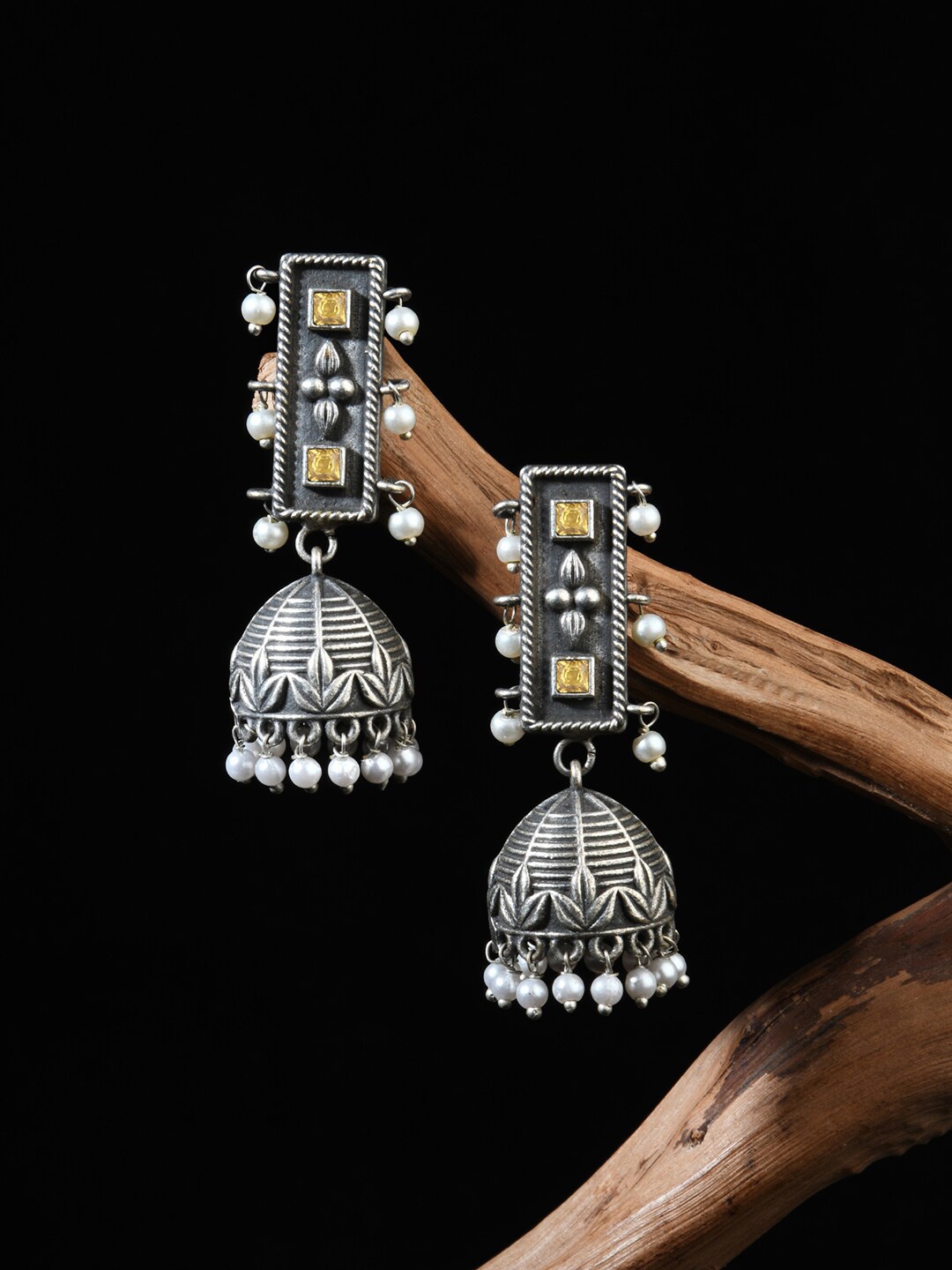 

Fida Silver Plated Geometric Jhumkas Earrings, Yellow