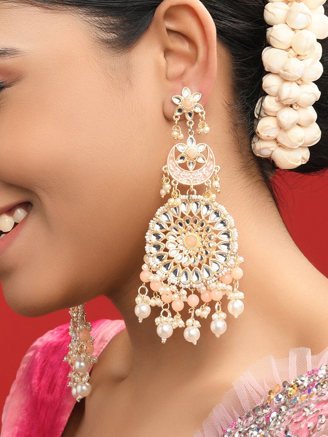 

Fida Gold Plated Contemporary Chandbalis Earrings, Peach