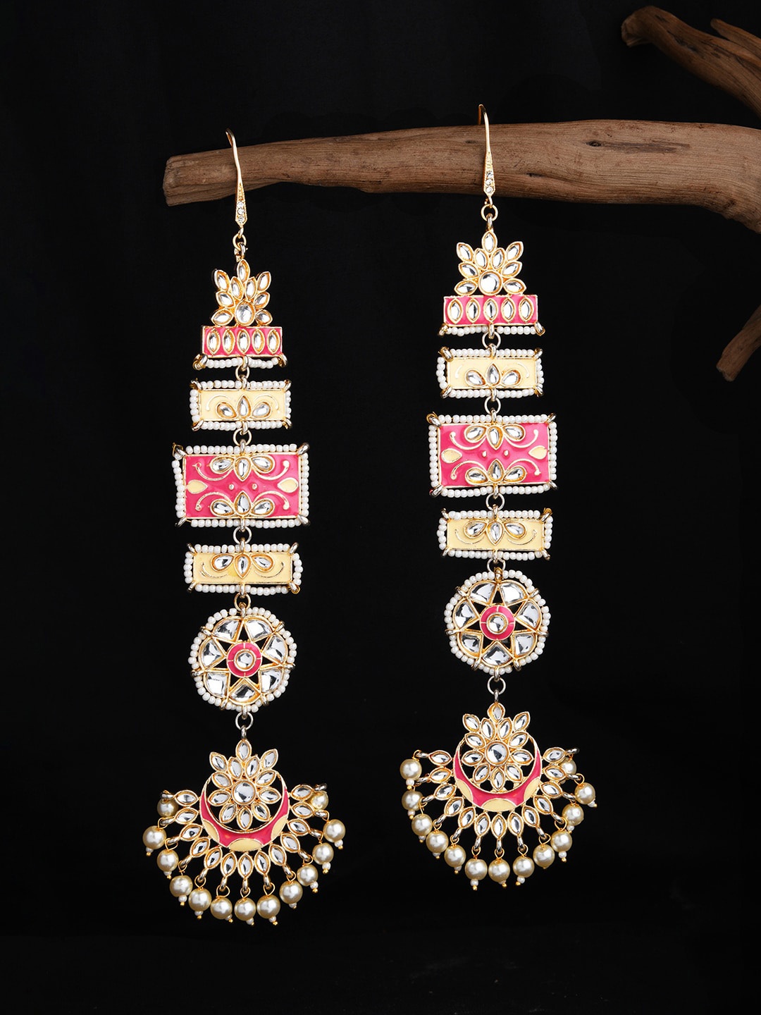 

Fida Gold Plated Floral Drop Earrings, Pink