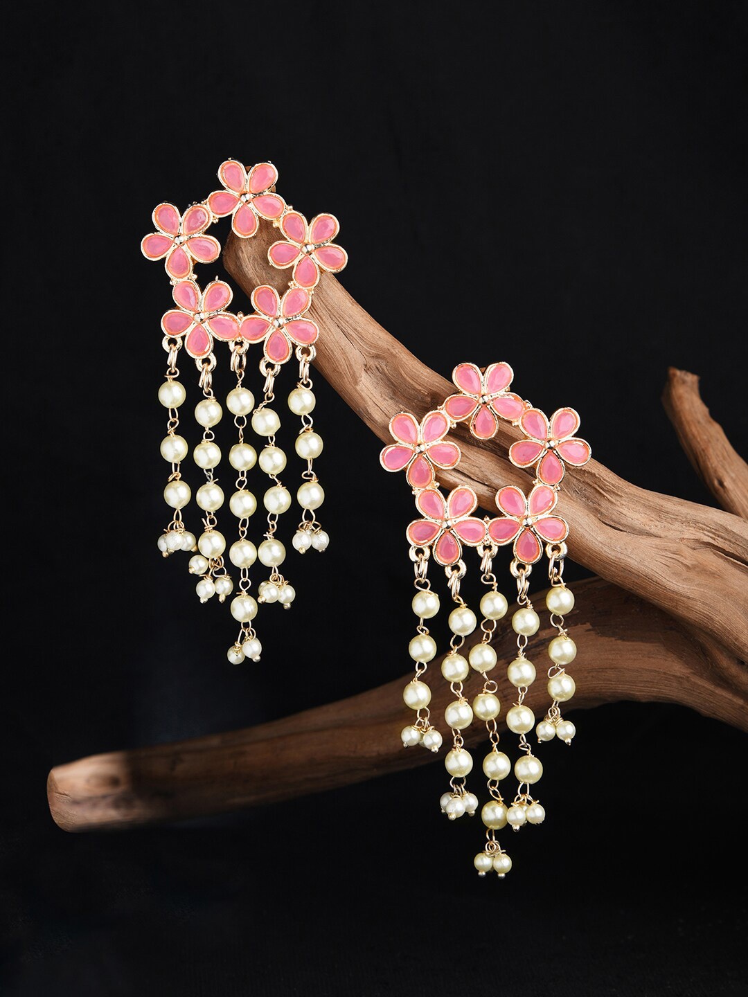 

Fida Women Gold Plated Floral Drop Earrings, Pink