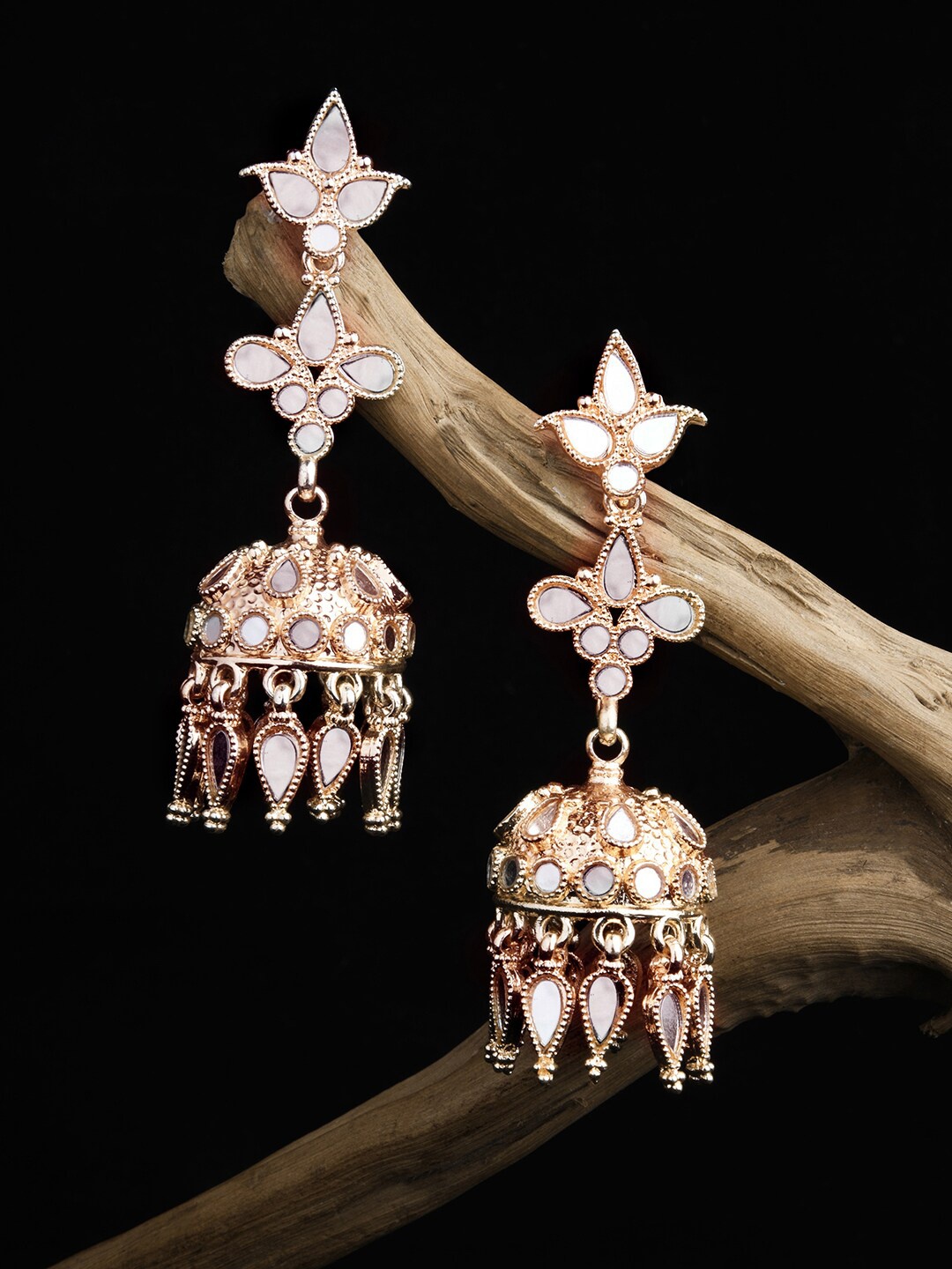 

Fida Women Gold Plated Dome Shaped Jhumkas Earrings, White