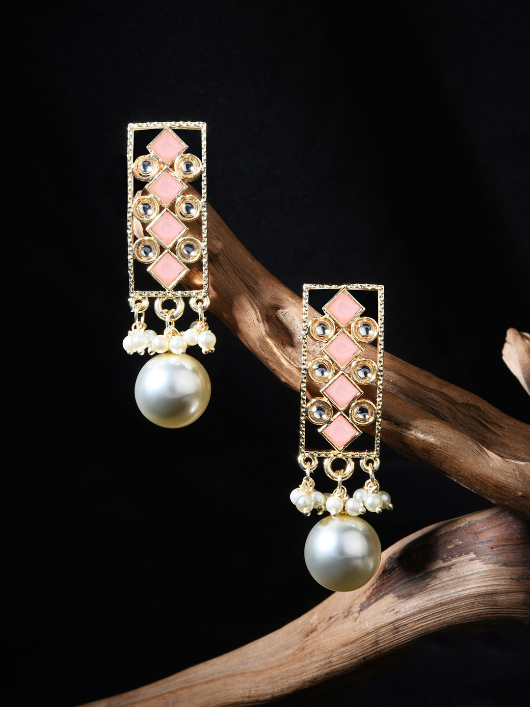 

Fida Women Gold Plated Geometric Drop Earrings, Pink
