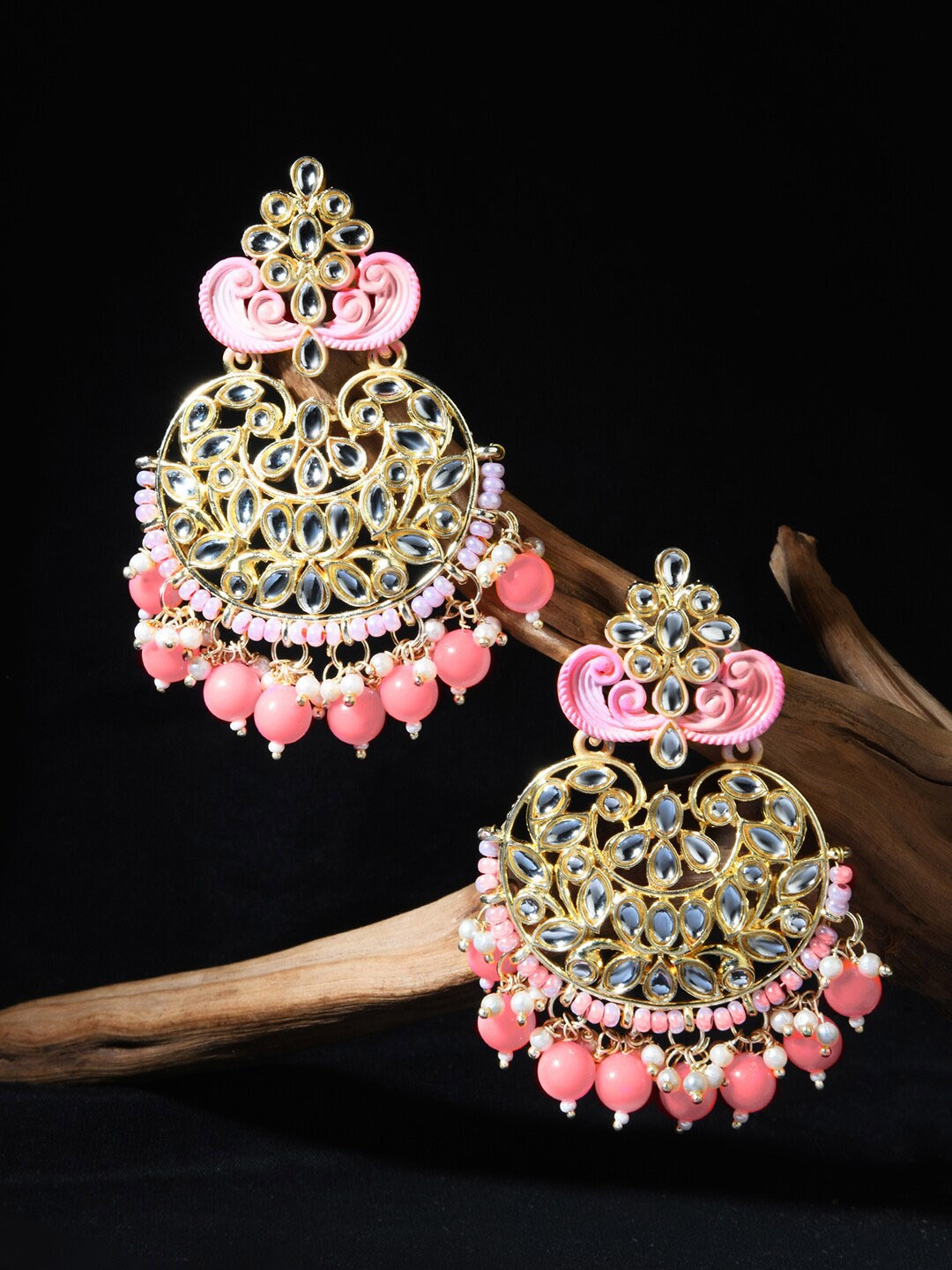 

Fida Gold Plated Floral Chandbalis Earrings, Pink