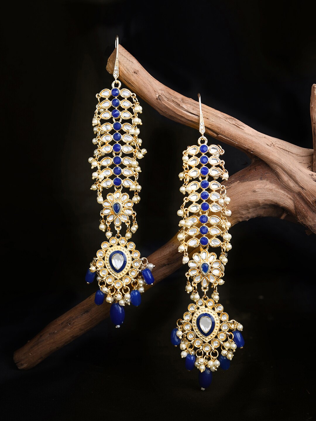 

Fida Gold Plated Floral Drop Earrings, Navy blue