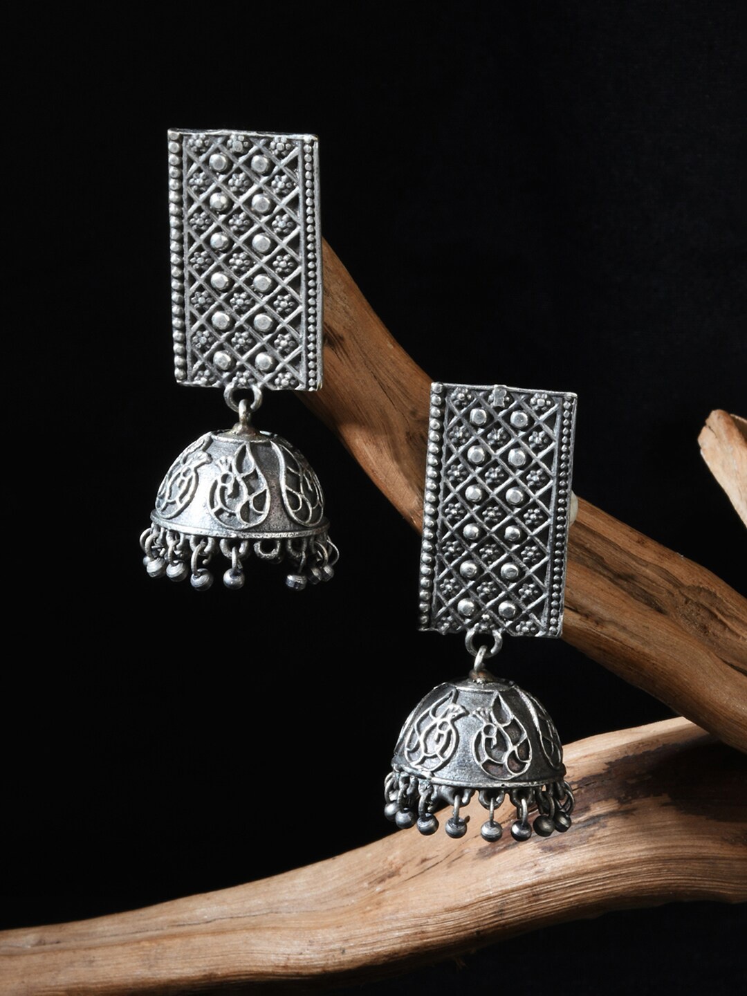 

Fida Silver-Plated Geometric Jhumkas Earrings