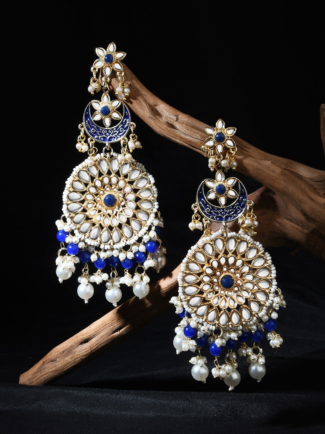 

Fida Gold Plated Floral Chandbalis Earrings, Navy blue