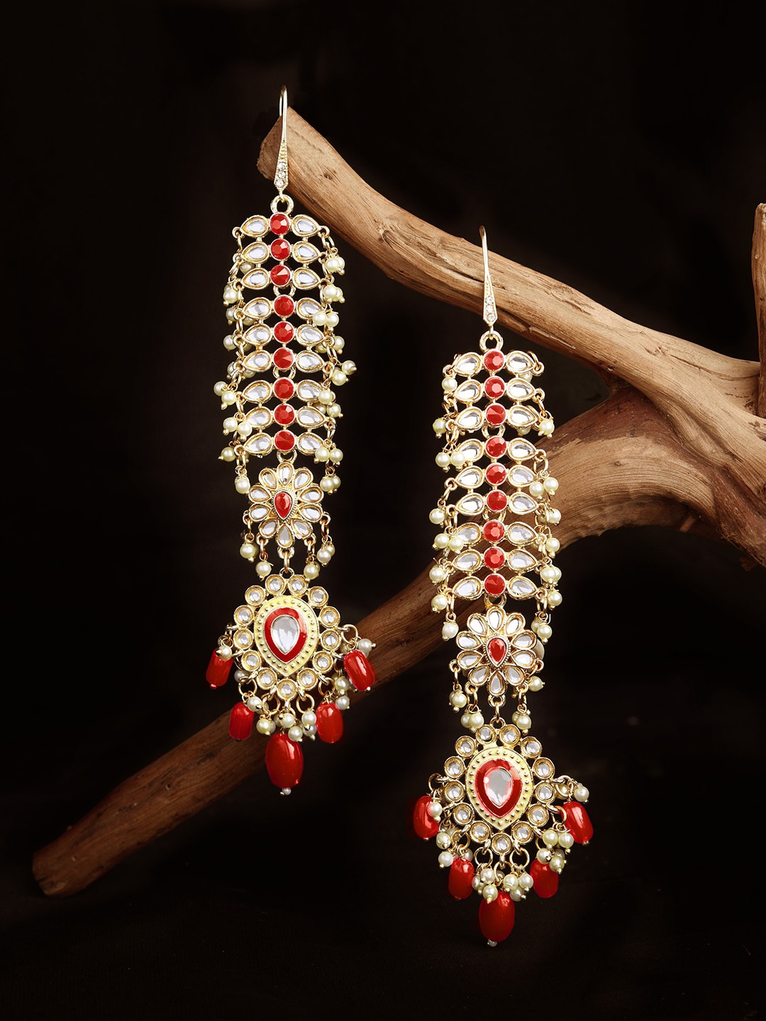 

Fida Gold Plated Floral Drop Earrings, Red