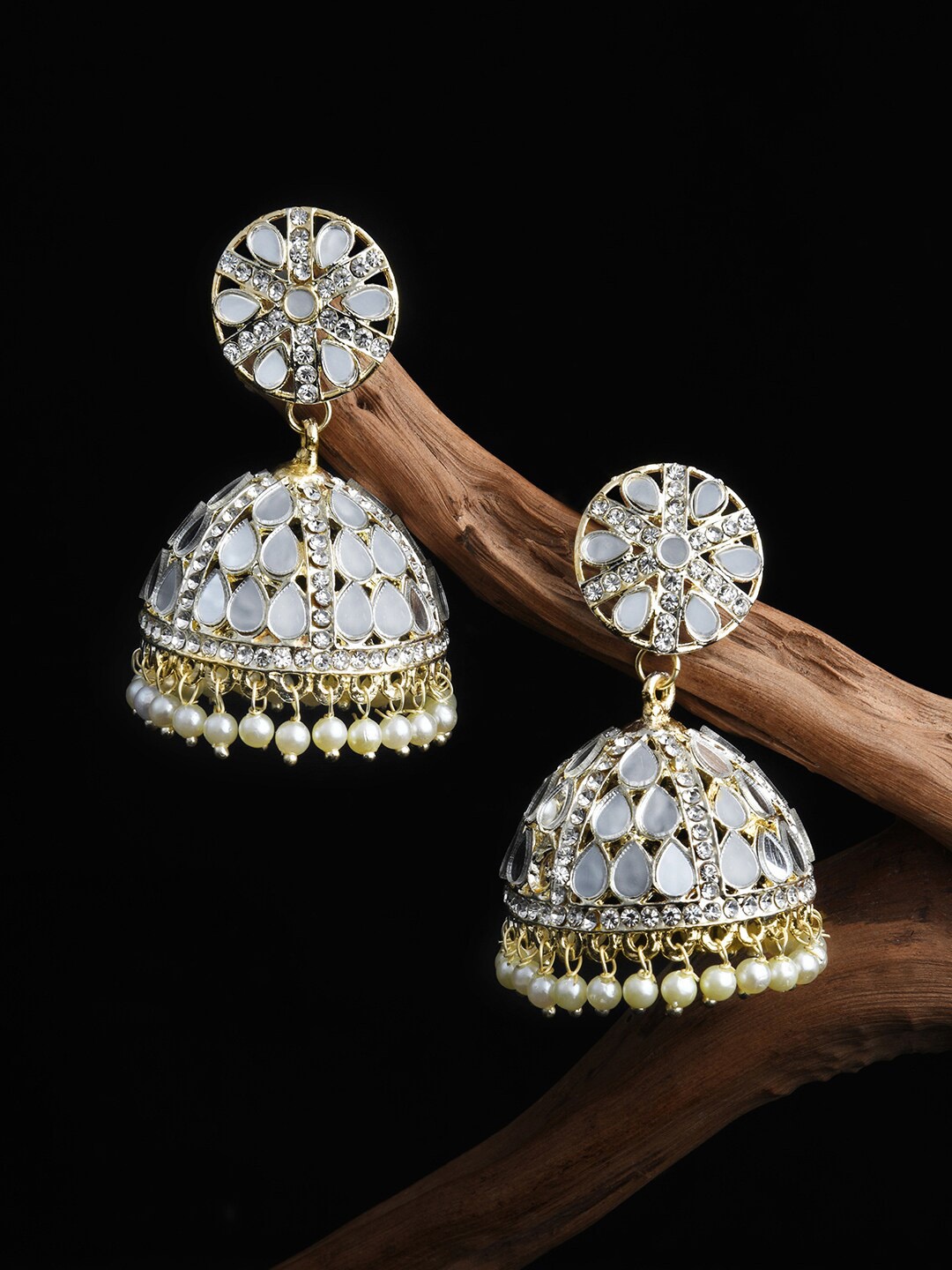 

Fida Gold Plated Dome Shaped Jhumkas Earrings, White