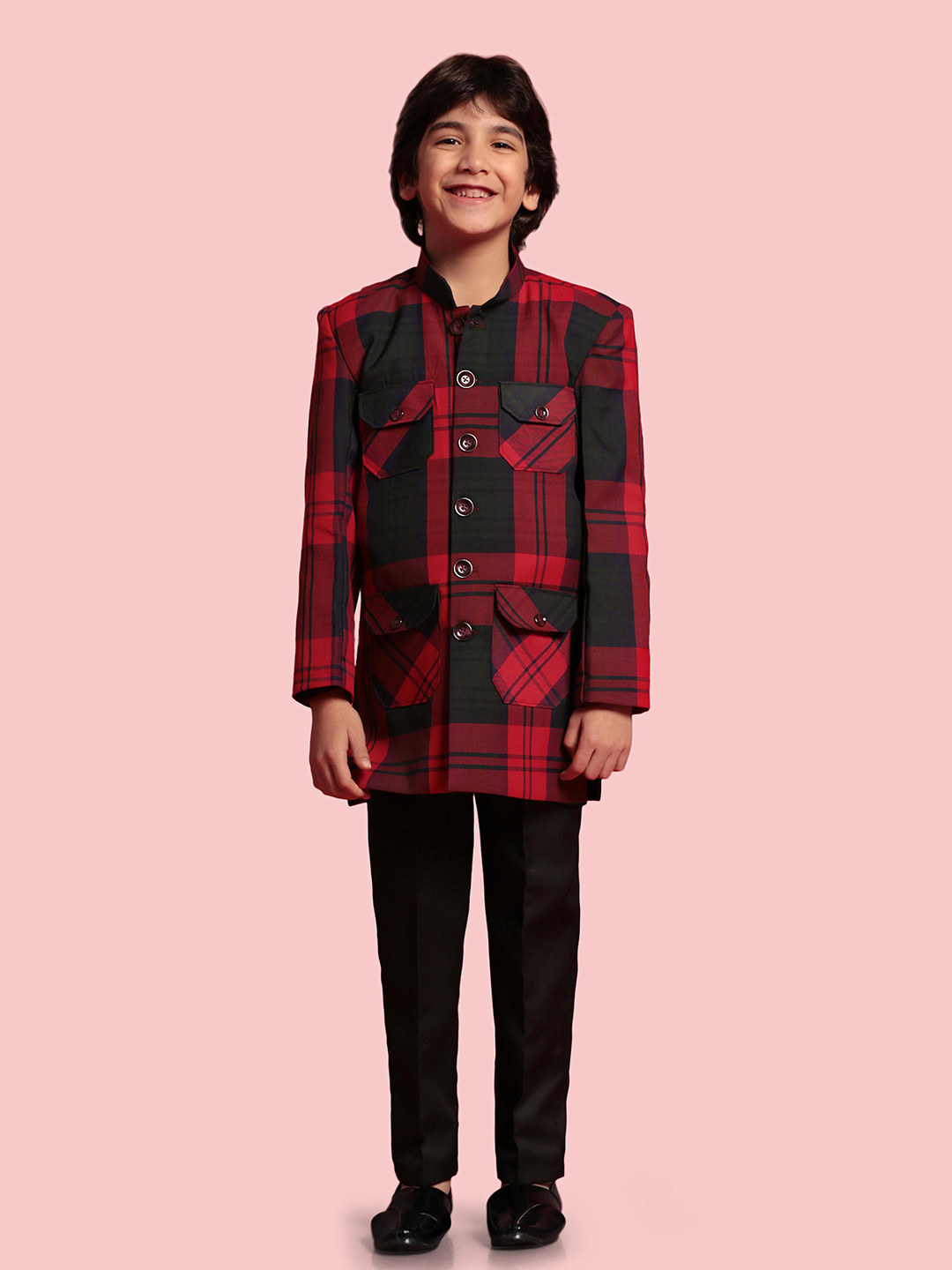 

Aj DEZInES Boys Red & Black Checked Shirt with Trousers