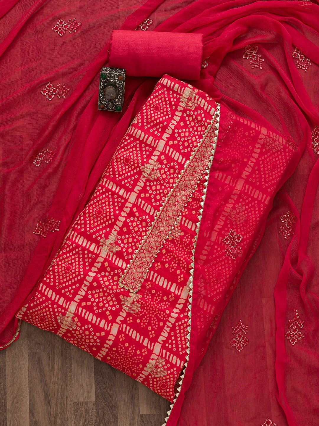 

Koskii Printed Unstitched Dress Material, Red