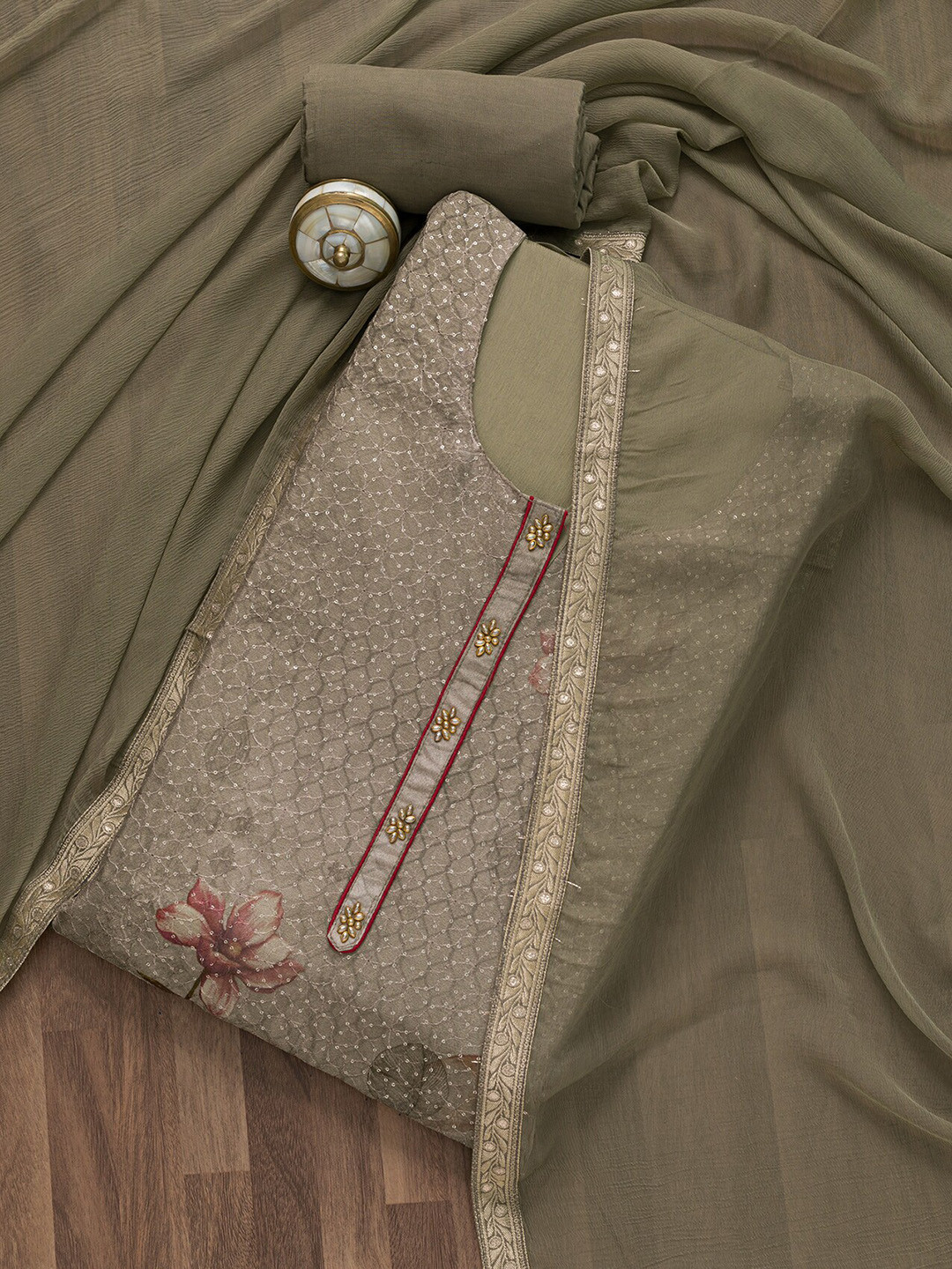 

Koskii Embroidered Semi-Stitched Dress Material, Grey