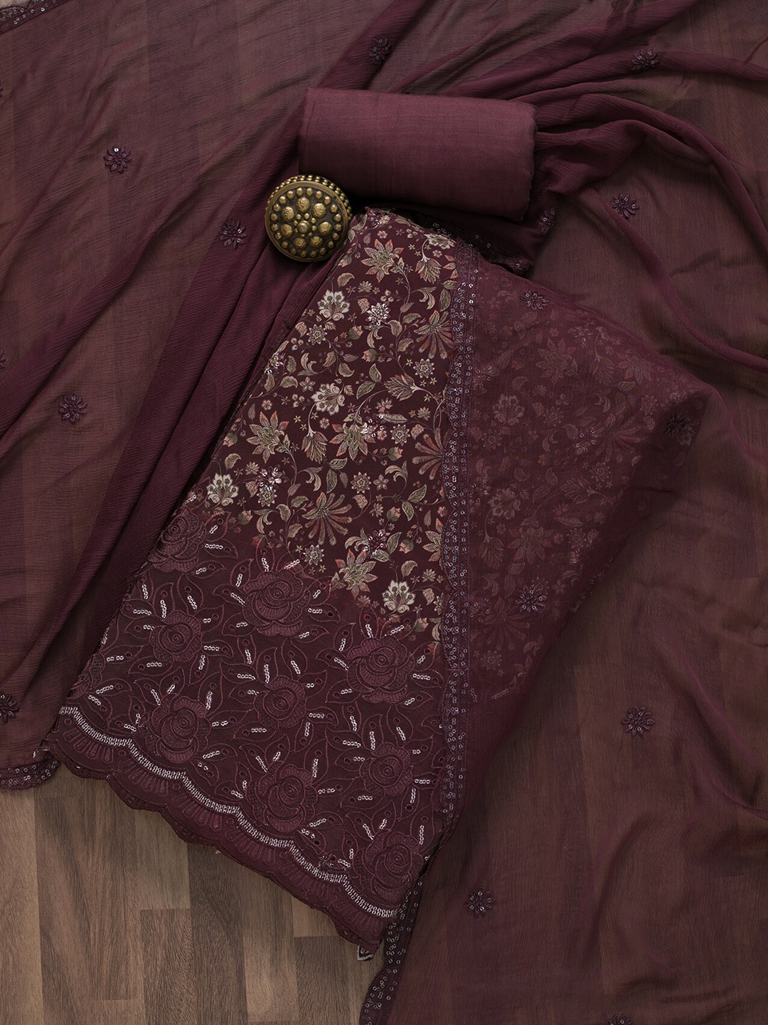 

Koskii Printed Unstitched Dress Material, Maroon