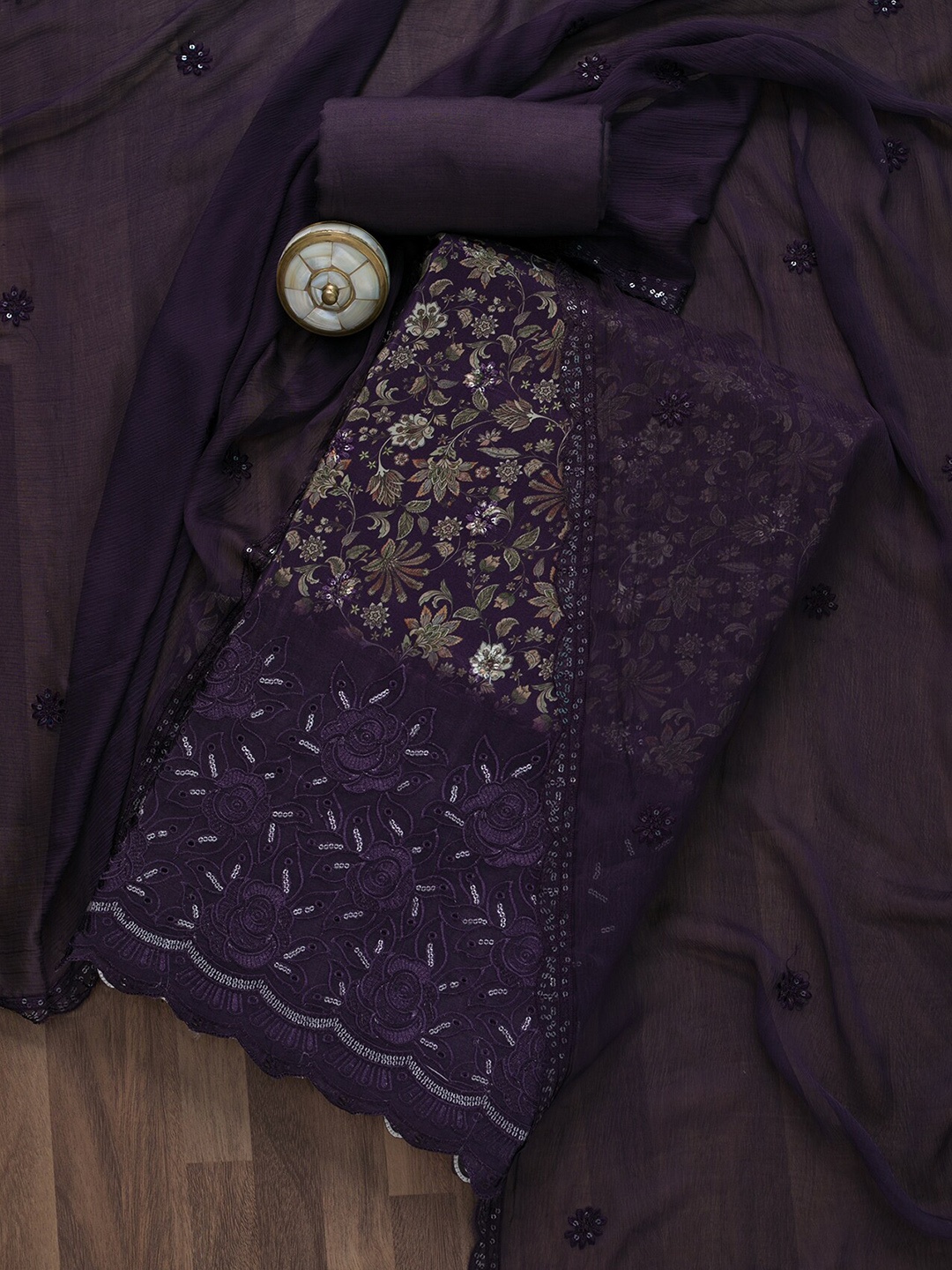 

Koskii Printed Unstitched Dress Material, Purple