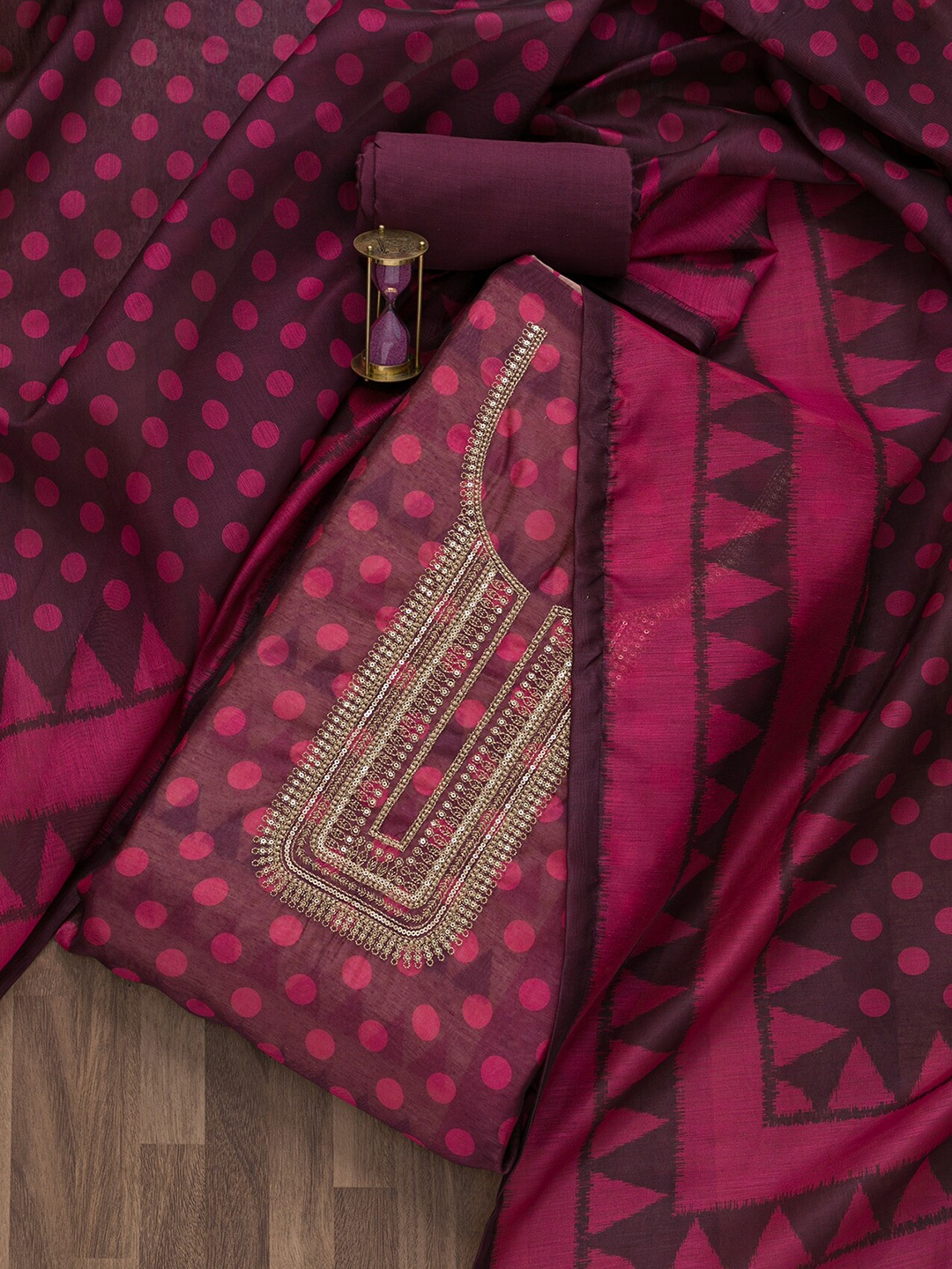 

Koskii Printed Art Silk Semi-Stitched Dress Material, Burgundy