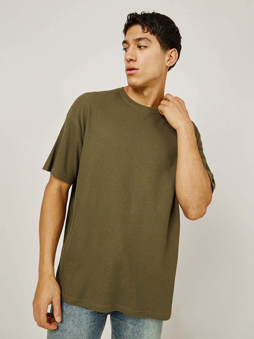 

Styli Waffle Knit Oversized Cotton T-Shirt, Peach