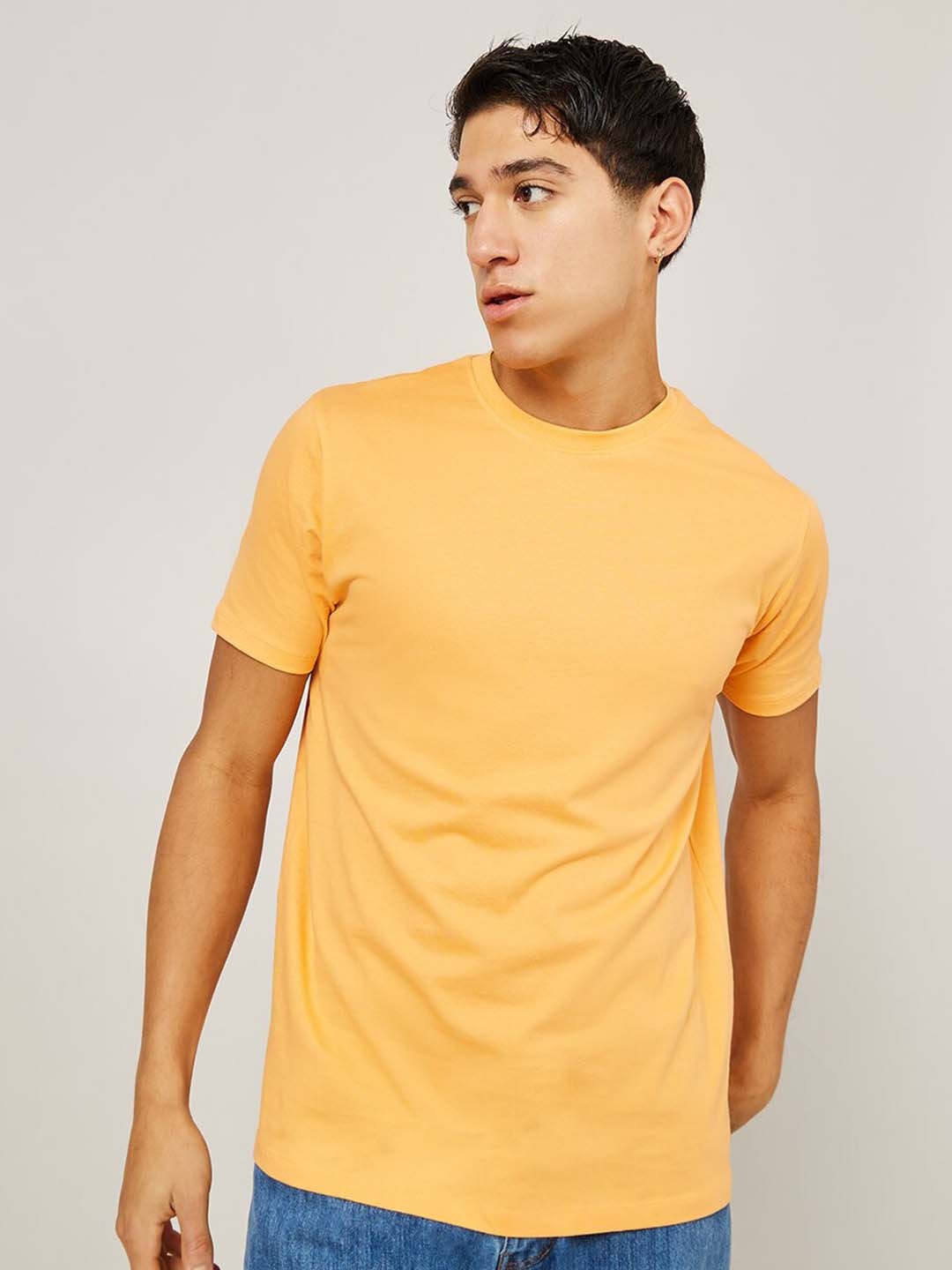 

Styli Solid Regular Fit Pure Cotton T-Shirt, Peach