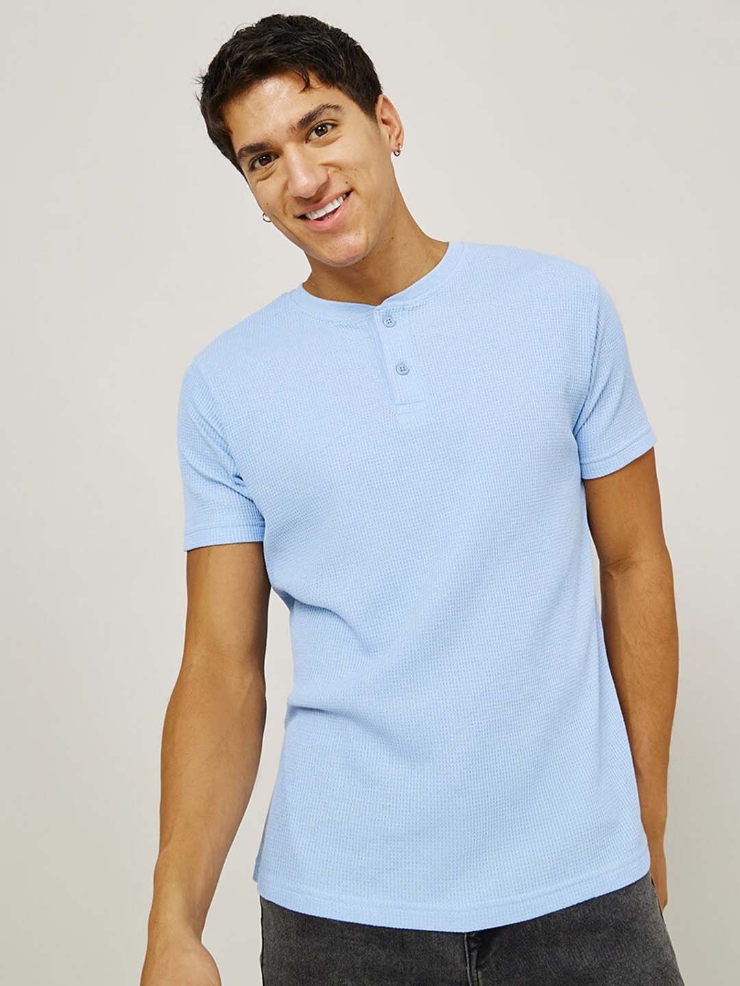 

Styli Men Henley Neck Cotton T-shirt, Blue