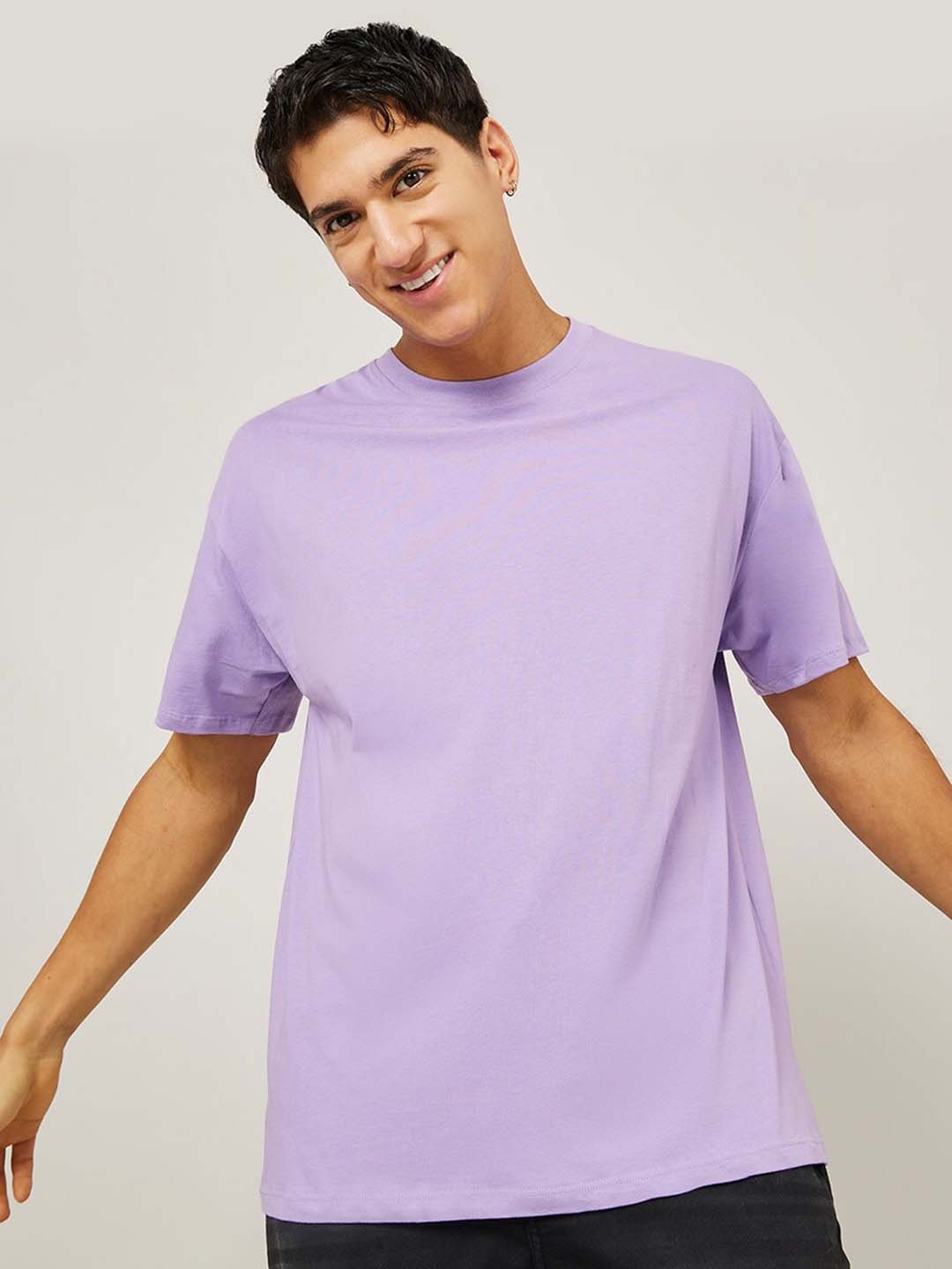 

Styli Purple Round Neck Cotton Oversized T-Shirt