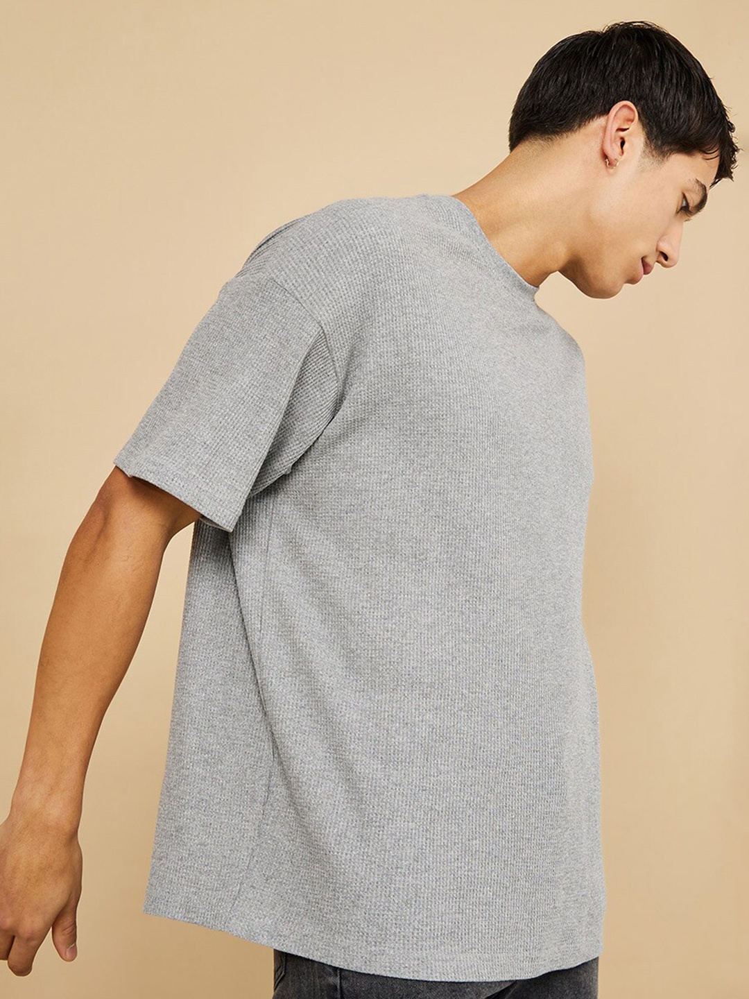 

Styli Drop-Shoulder Sleeves Waffle Loose T-shirt, Grey