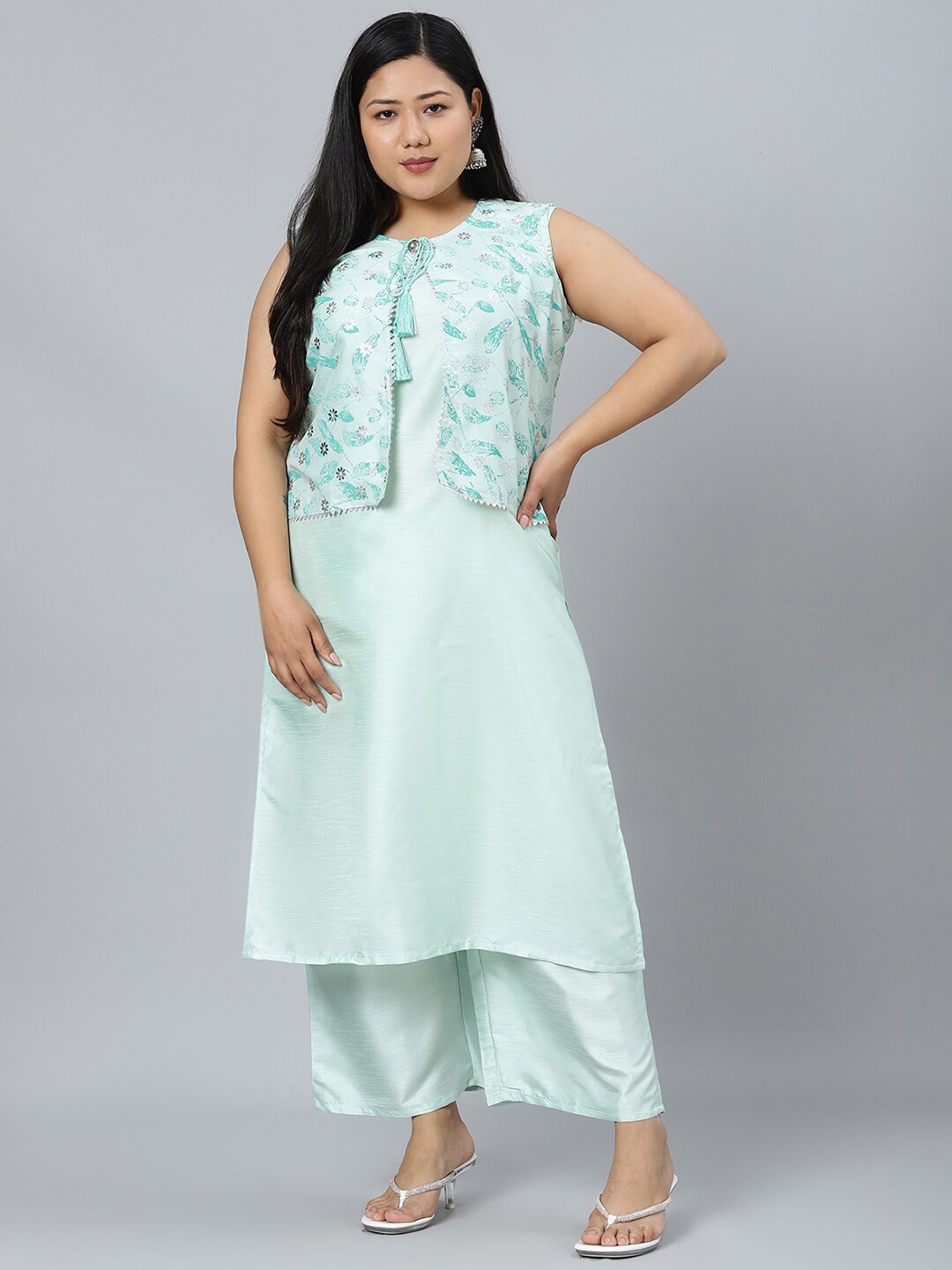 

curveZI by Ziyaa Printed Sequinned Kurta with Palazzos, Green