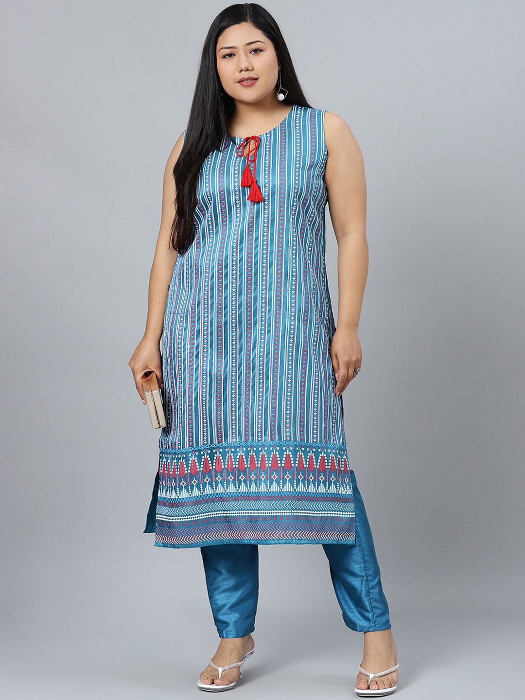 

curveZI by Ziyaa Ethnic Motifs Printed Kurta with Trousers, Blue
