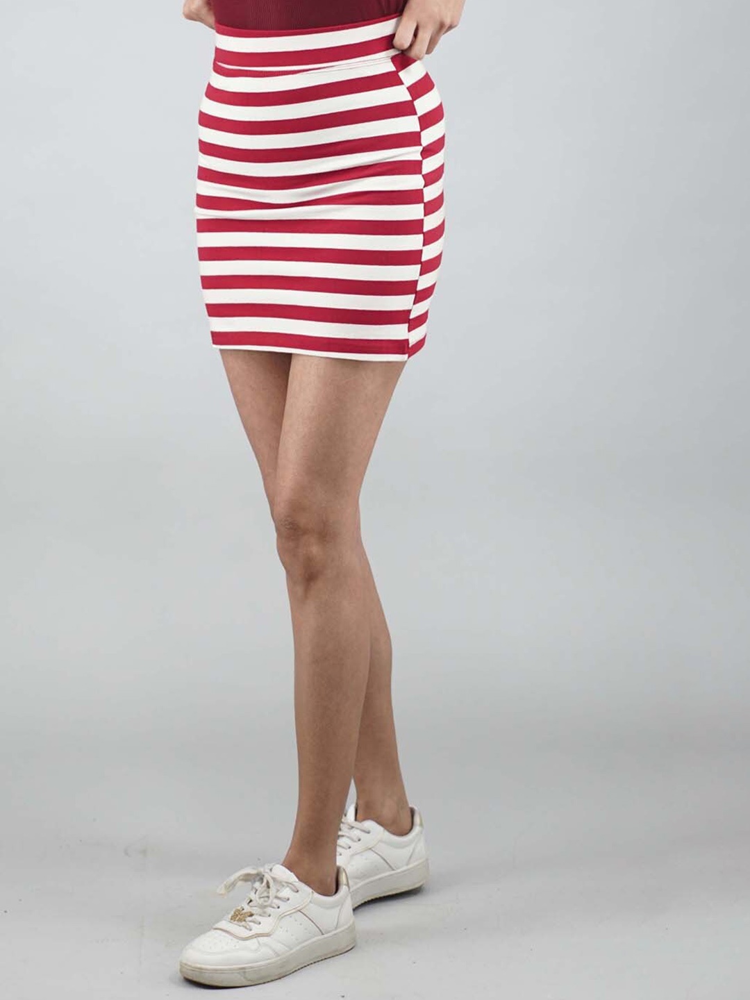 

IMPERATIVE Striped Mini Skirt, White