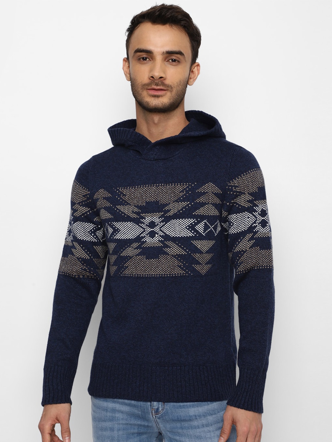 

AMERICAN EAGLE OUTFITTERS Men Printed Hooded Sweatshirt, Navy blue