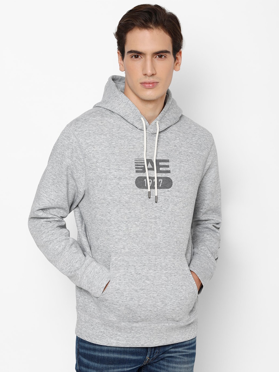 

AMERICAN EAGLE OUTFITTERS Men Printed Hooded Sweatshirt, Grey