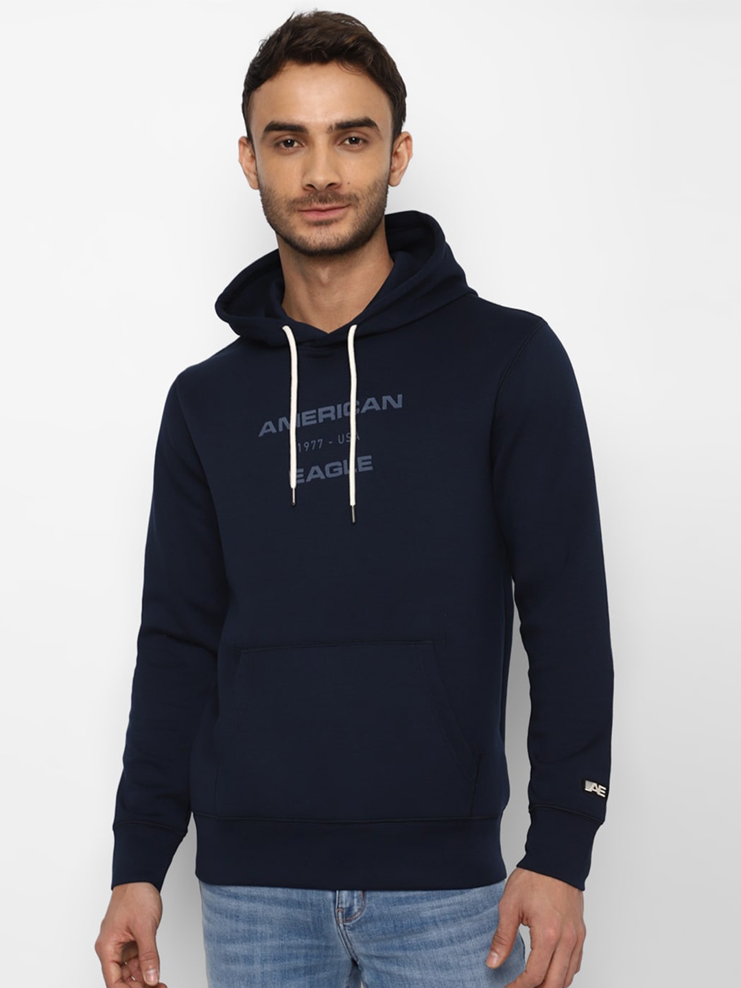 

AMERICAN EAGLE OUTFITTERS Men Printed Hooded Sweatshirt, Navy blue
