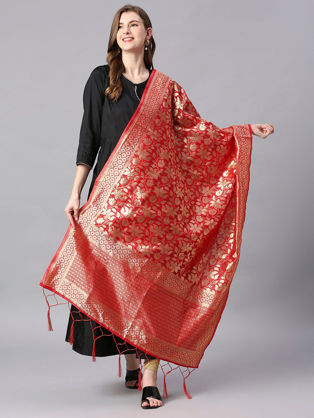 

Dupatta Bazaar Woven Design Banarasi Silk Dupatta, Red
