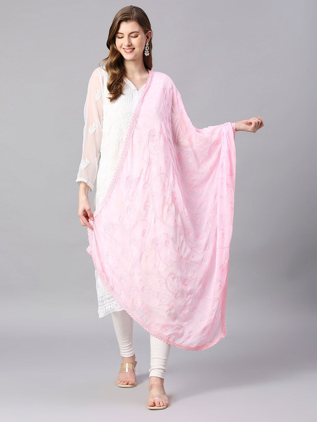 

Dupatta Bazaar Embroidered Chiffon Dupatta, Pink