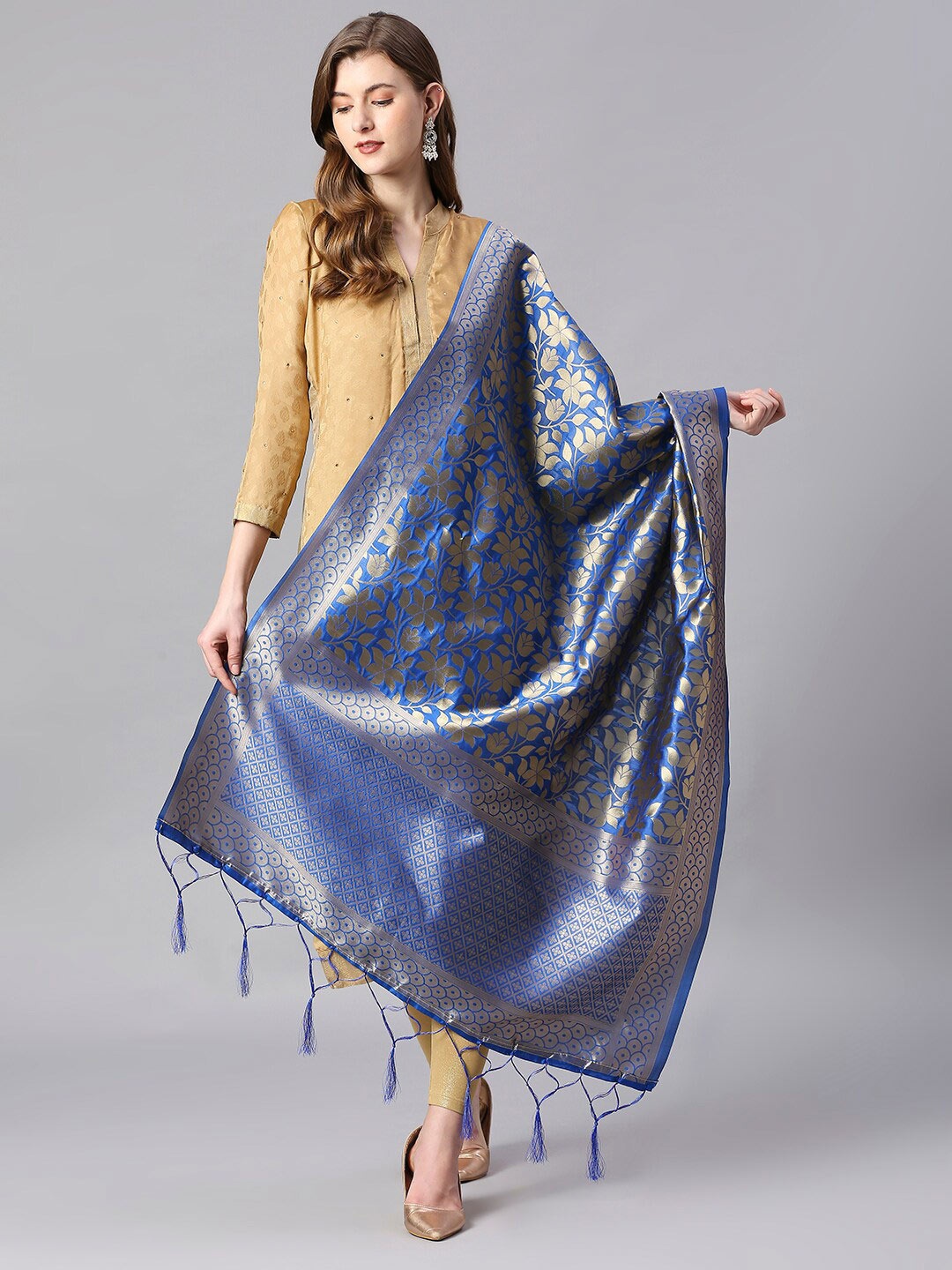 

Dupatta Bazaar Woven Design Banarasi Silk Dupatta, Navy blue