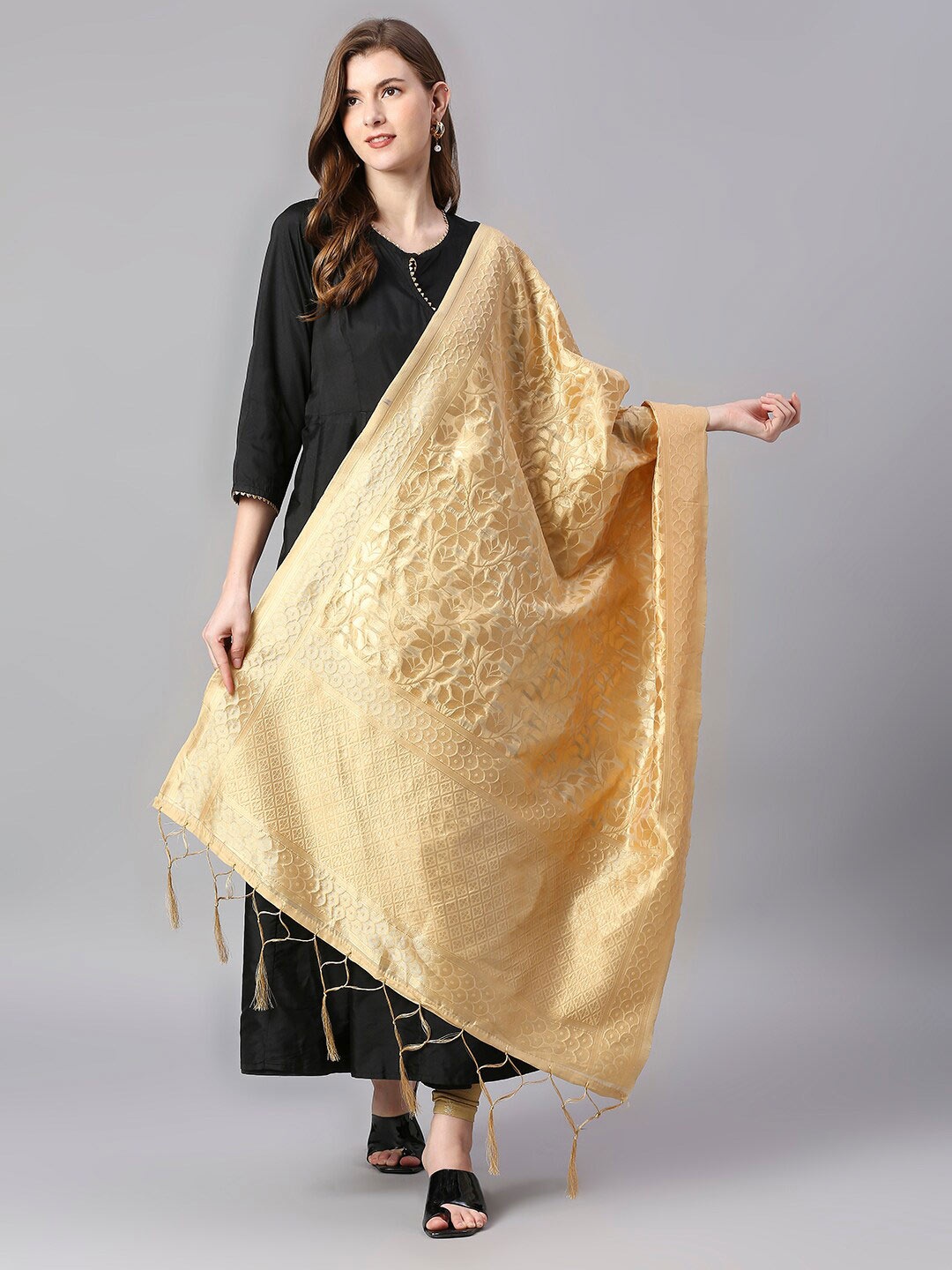 

Dupatta Bazaar Woven Design Dupatta with Zari, Gold