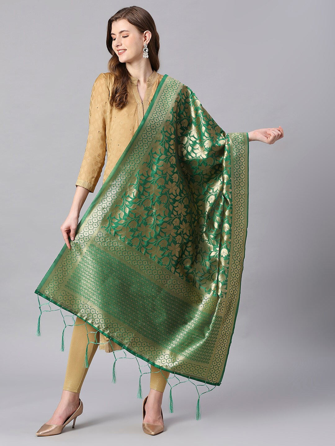 

Dupatta Bazaar Woven Design Silk Dupatta with Zari, Green