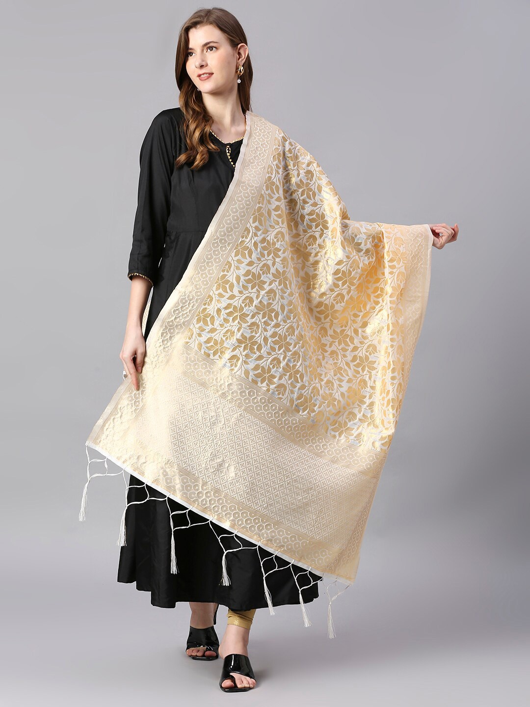 

Dupatta Bazaar Woven Design Dupatta with Zari, Cream