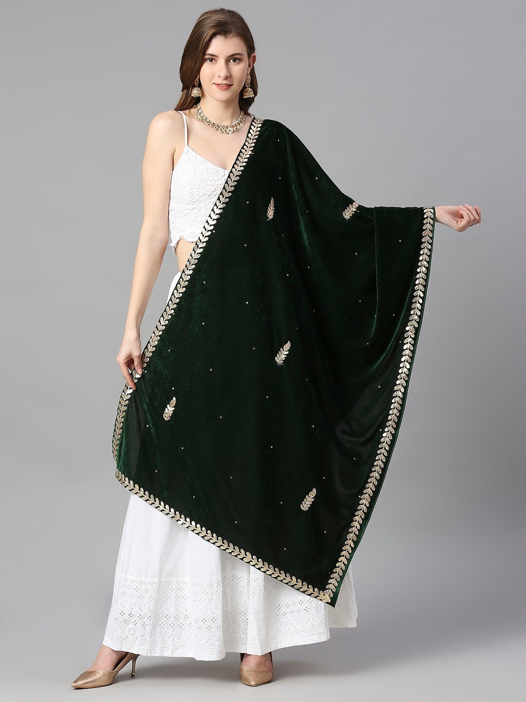 

Dupatta Bazaar Velvet Dupatta with Gotta Patti, Green
